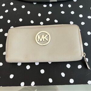 Michael Kors Pebbled Leather Gray Zip Around Wallet